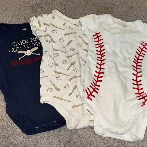 Baseball Themed Baby Onesies Set of 3 - Picture 1 of 1